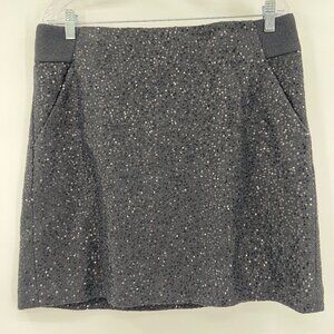 LOFT Sequins Lined Black Mini Skirt Wool Blend Women's Size 12 NWOT